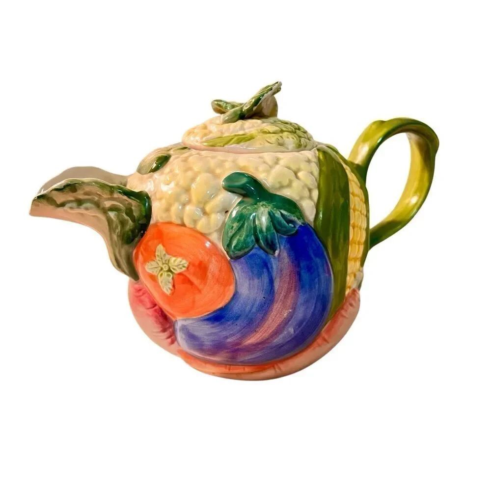 Vintage Fitz And Floyd Ceramic Vegetable Garden Teapot